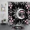 Pink Mushroom Space Shower Curtain, Moon Phase Bathroom Accessories Set