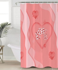 Pink Ombre Love Heart Romantic Polyester Fabric Shower Curtain for Valentine's Day 