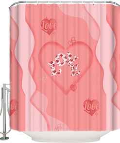 Pink Ombre Love Heart Romantic Polyester Fabric Shower Curtain for Valentine's Day