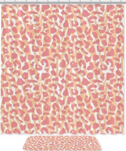 Pink Orange Leopard Print Printed Bathroom Tub Set With Waterproof Fabric Shower Curtain