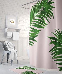Pink Palm Leaf Shower Curtain for Feminine Tropical Bathroom Decor