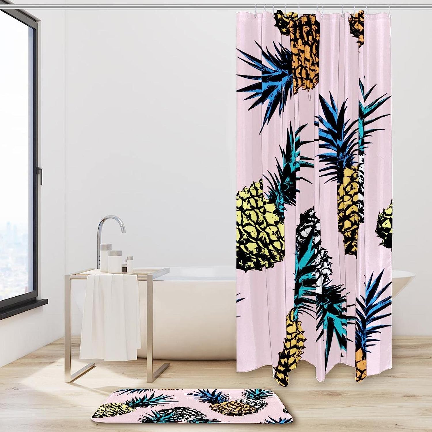 Pink Pattern Pineapples Shower Curtain for Bathroom Decor