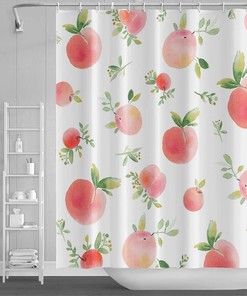 Pink Peaches Watercolor Shower Curtain - Sunny and Playful Bathroom Decor