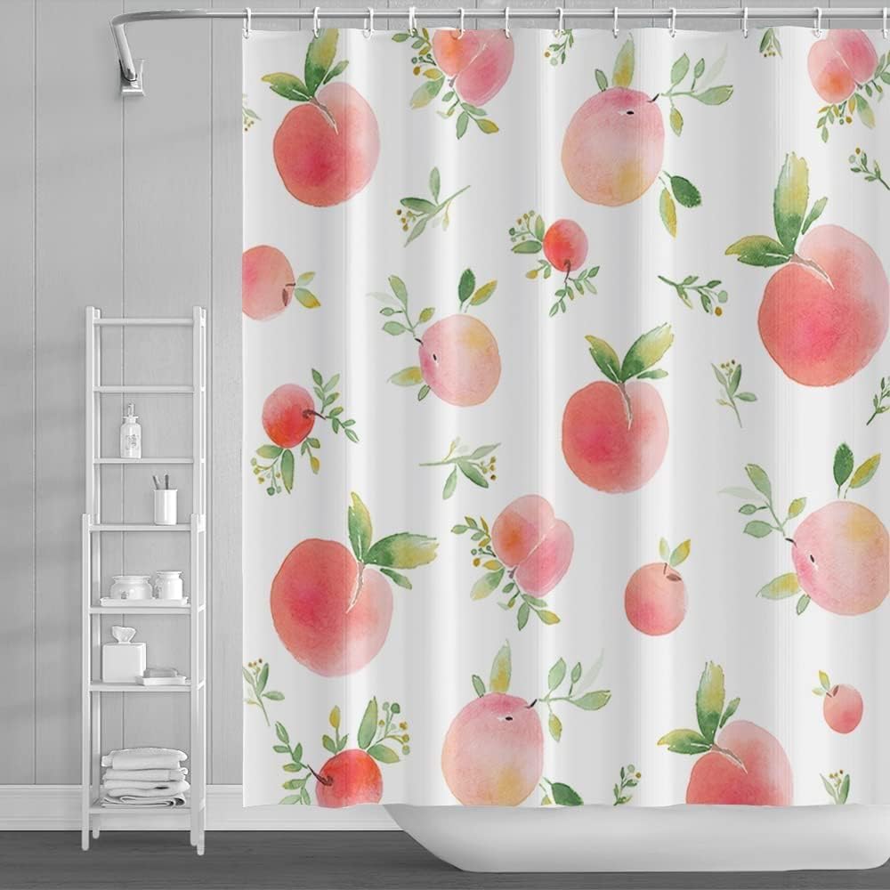 Pink Peaches Watercolor Shower Curtain - Sunny and Playful Bathroom Decor