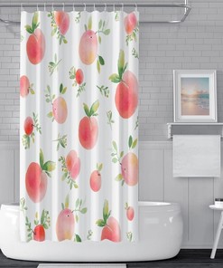 Pink Peaches Watercolor Shower Curtain - Sunny and Playful Bathroom Decor