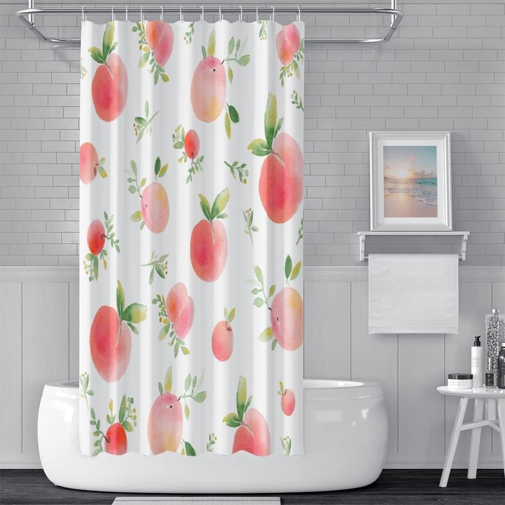 Pink Peaches Watercolor Shower Curtain - Sunny and Playful Bathroom Decor