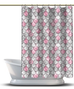Pink Pearl Fish Scales Shower Curtain, Geometric Bathroom Fabric Decor