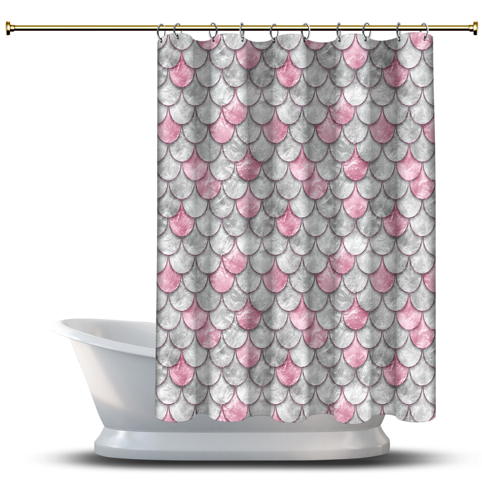 Pink Pearl Fish Scales Shower Curtain, Geometric Bathroom Fabric Decor