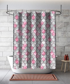 Pink Pearl Fish Scales Shower Curtain, Geometric Bathroom Fabric Decor