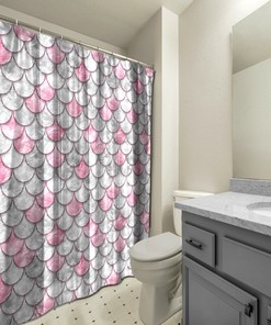 Pink Pearl Fish Scales Shower Curtain, Geometric Bathroom Fabric Decor