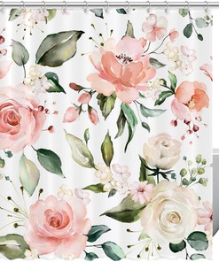 Pink Peonies White Roses Floral Fabric Shower Curtain for Bathroom Decor
