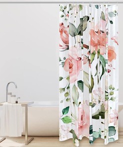Pink Peonies White Roses Floral Fabric Shower Curtain for Bathroom Decor