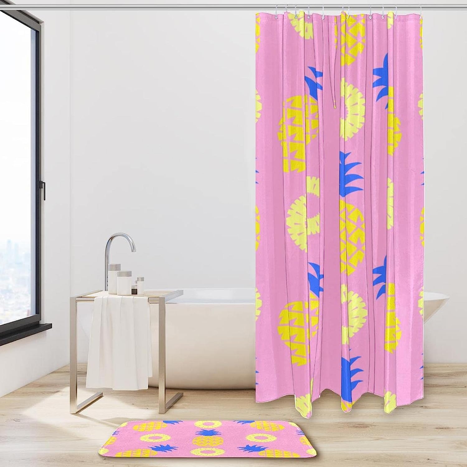 Pink Pineapple Shower Curtain - Tropical Pink Bathroom Decor