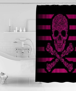 Pink Pirate Flag Shower Curtain for a Cute and Colorful Bathroom