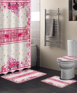Pink Plaid Love Hearts Shower Curtain | Valentine's Day Gnomes Truck Roses Burlap Bathroom Decor
