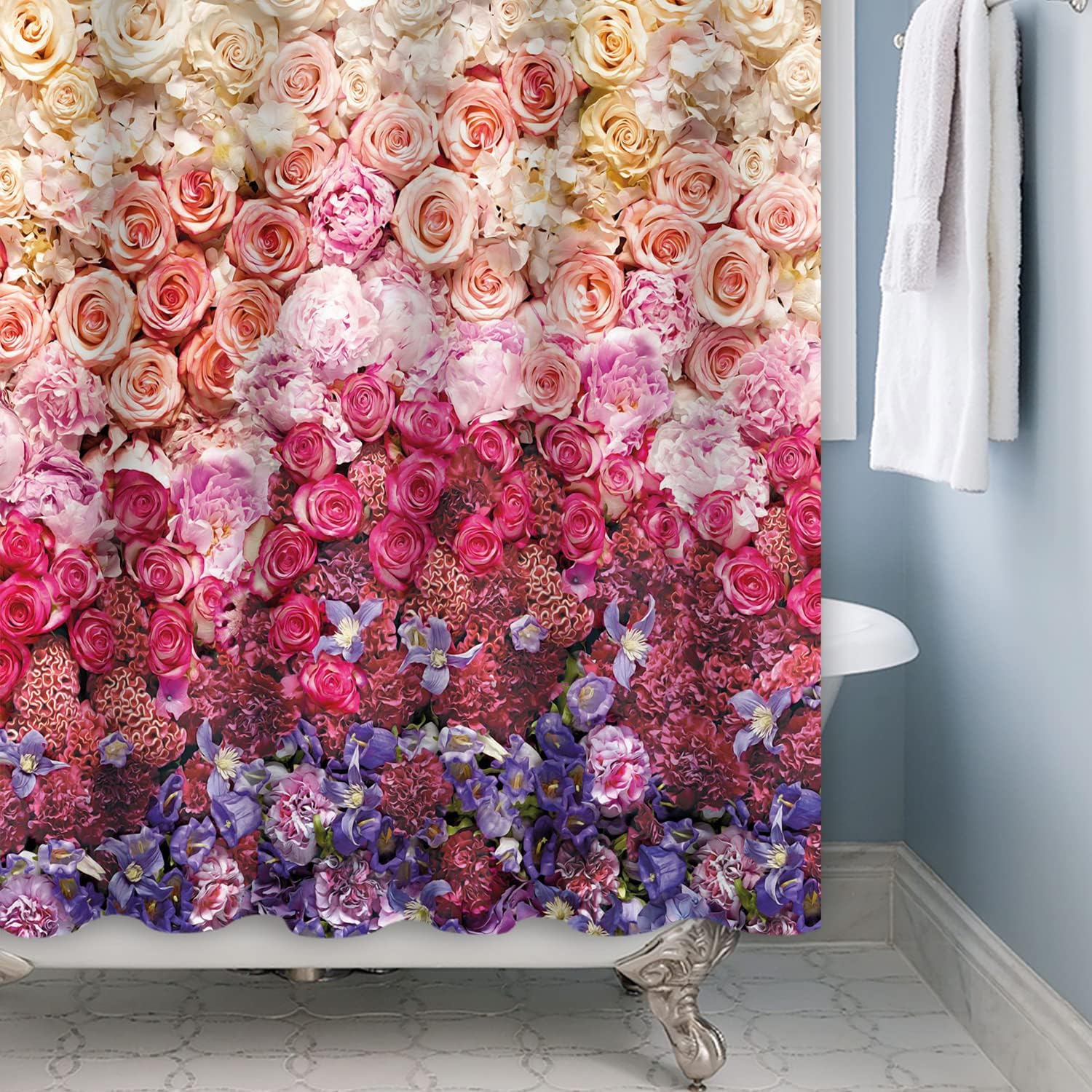 Pink Rose Blossom Shower Curtain with Spring Floral Design for Romantic Bathroom Dcor
