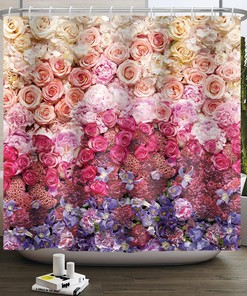 Pink Rose Blossom Shower Curtain with Spring Floral Design for Romantic Bathroom Dcor