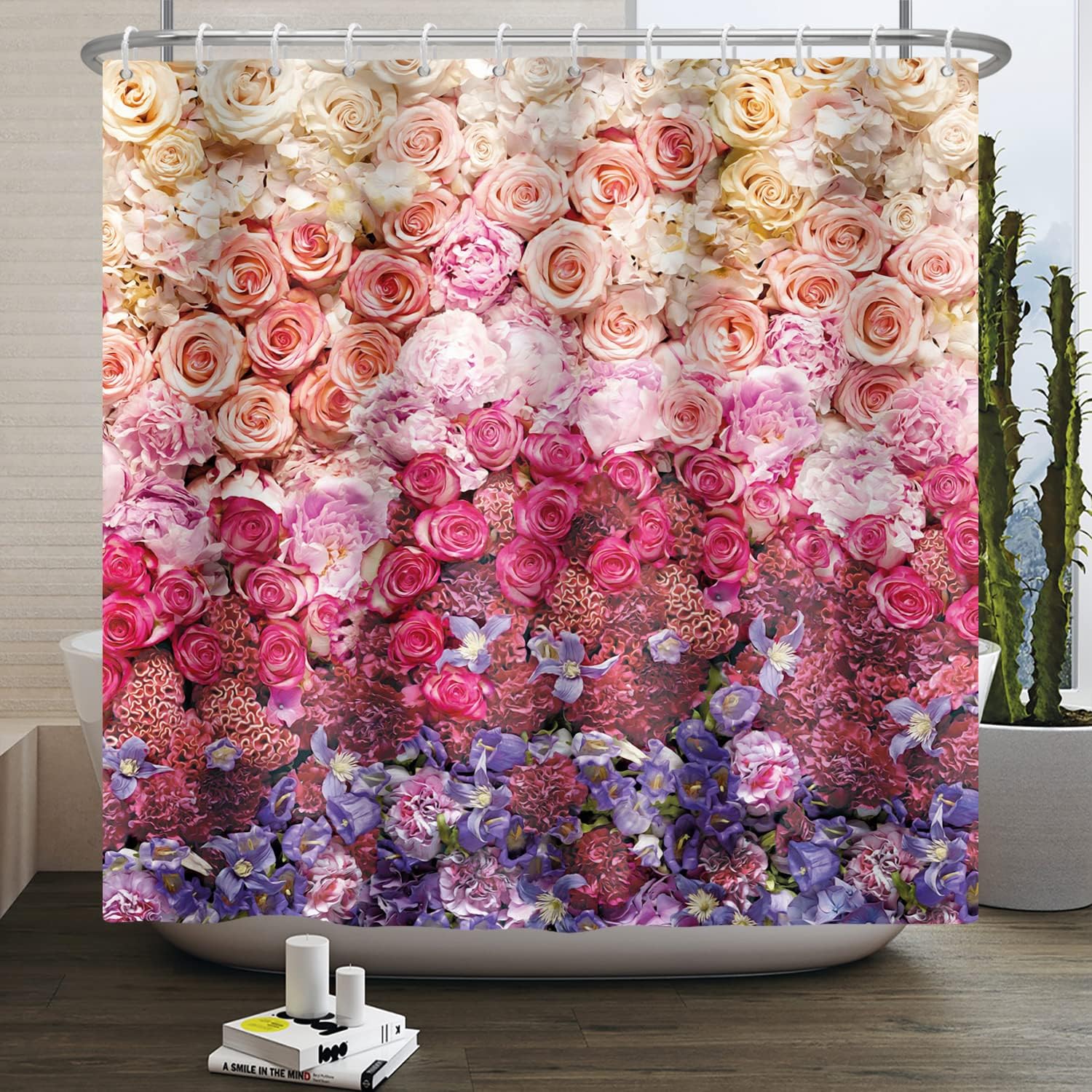 Pink Rose Blossom Shower Curtain with Spring Floral Design for Romantic Bathroom Dcor