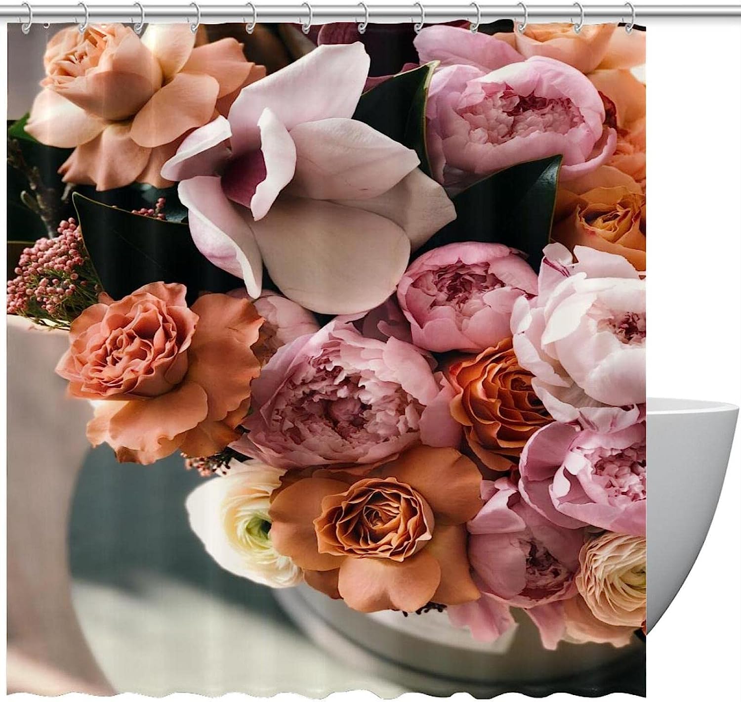 Pink Rose Fabric Shower Curtain for Bathroom Decor
