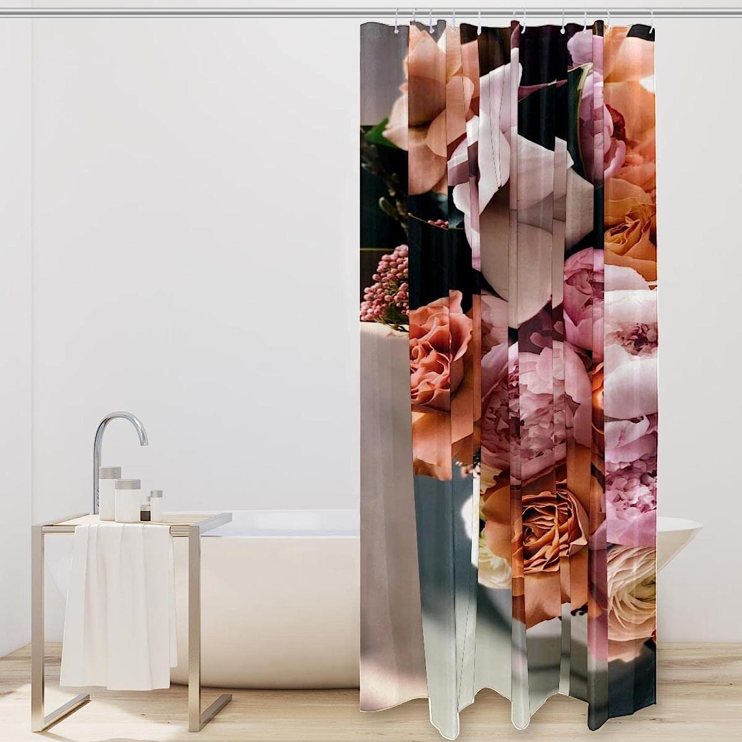 Pink Rose Fabric Shower Curtain for Bathroom Decor