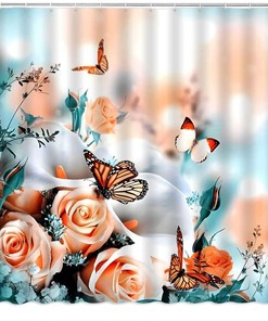 Pink Rose Floral Blossom Spring Garden Plant Herbs Botanical Fantasy Dream Natural Scenery Bathroom Decor Shower Curtain