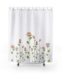 Pink Rose Floral Shower Curtain, Shabby Chic Bathroom Decor