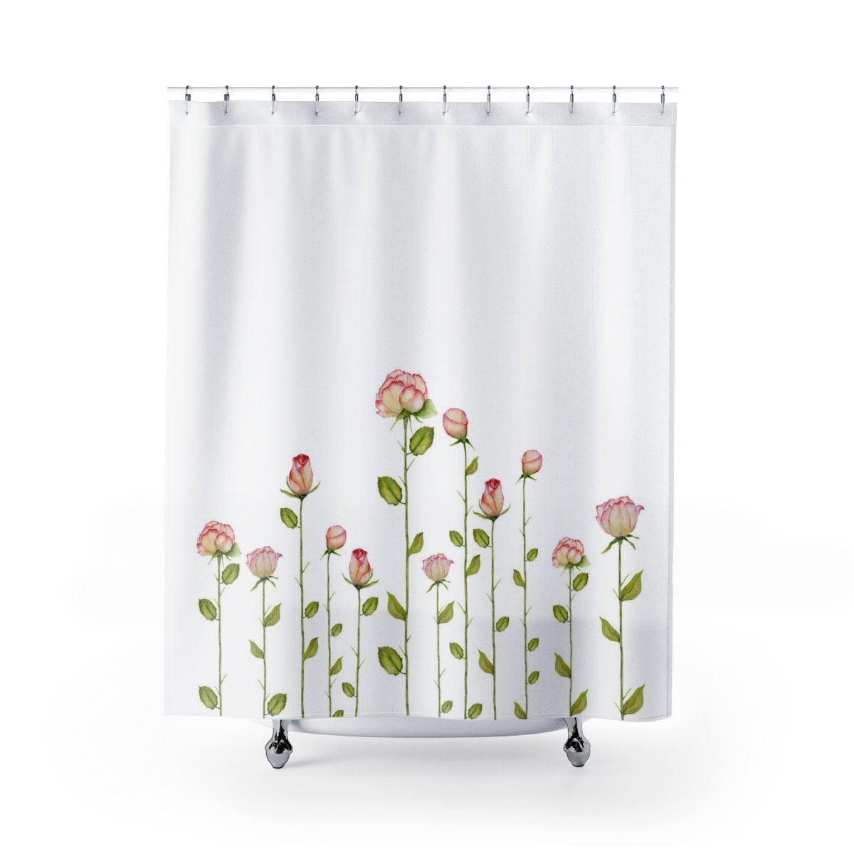 Pink Rose Floral Shower Curtain, Shabby Chic Bathroom Decor