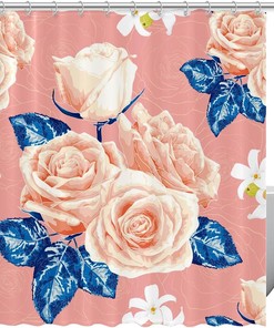 Pink Rose Flowers Fabric Shower Curtain for Bathroom Decor