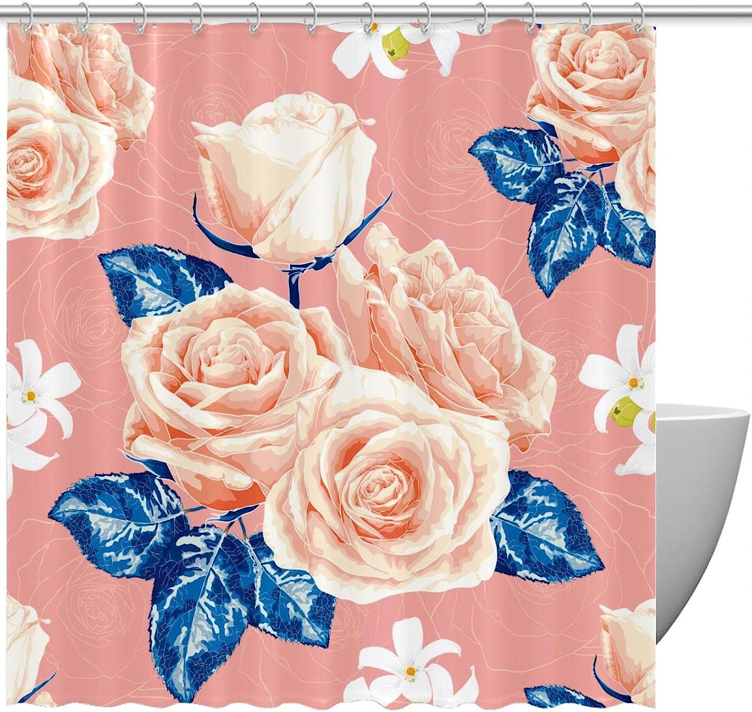 Pink Rose Flowers Fabric Shower Curtain for Bathroom Decor