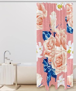 Pink Rose Flowers Fabric Shower Curtain for Bathroom Decor