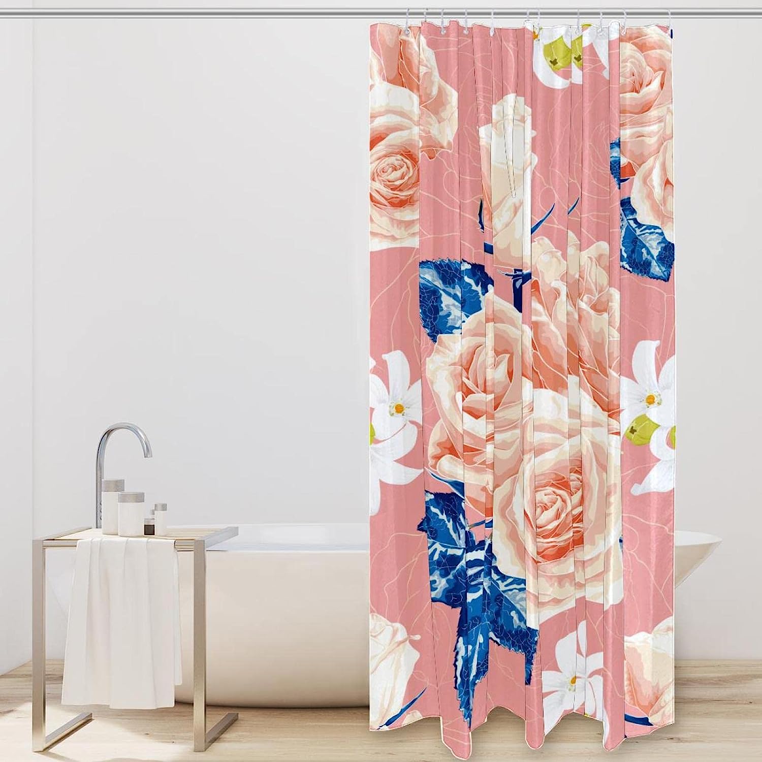 Pink Rose Flowers Fabric Shower Curtain for Bathroom Decor