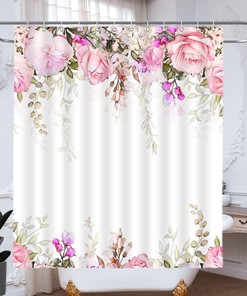 Pink Rose Green Leaf Shower Curtain By Dephoto - Add A Touch Of Feminine Beauty To Your Bathroom