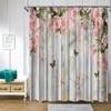 Pink Rose Illusion Floral Butterfly Shower Curtain for Bathroom, Wood Background Bath Curtain