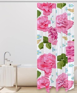 Pink Roses Blue Leaves Floral Fabric Shower Curtain for Bathroom Decor