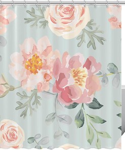 Pink Roses Peonies Floral Fabric Shower Curtain for Bathroom Decor