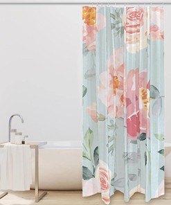 Pink Roses Peonies Floral Fabric Shower Curtain for Bathroom Decor