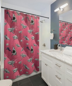 Pink Sea Bathtub Scuba Print Shower Curtain for Your Bathroom