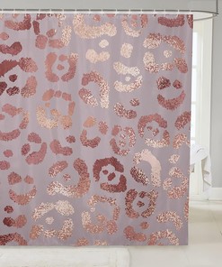 Pink Sequin Cheetah Print Shower Curtain For Glamorous Bathroom Decor.