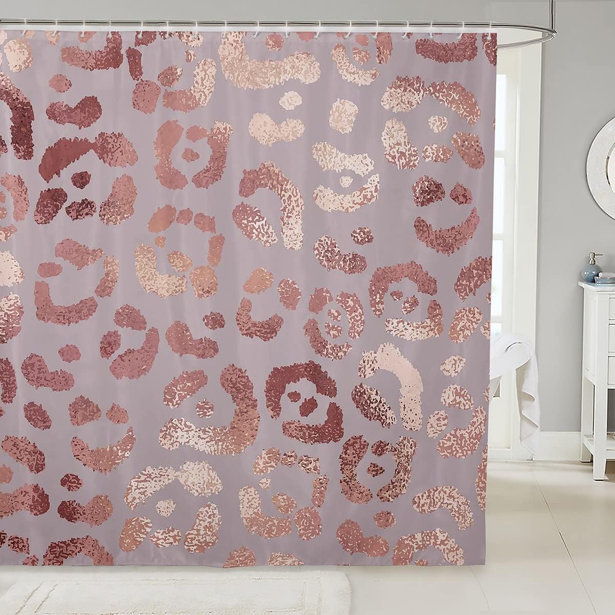 Pink Sequin Cheetah Print Shower Curtain For Glamorous Bathroom Decor.