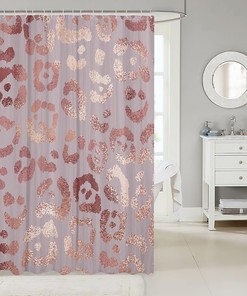 Pink Sequin Cheetah Print Shower Curtain For Glamorous Bathroom Decor.