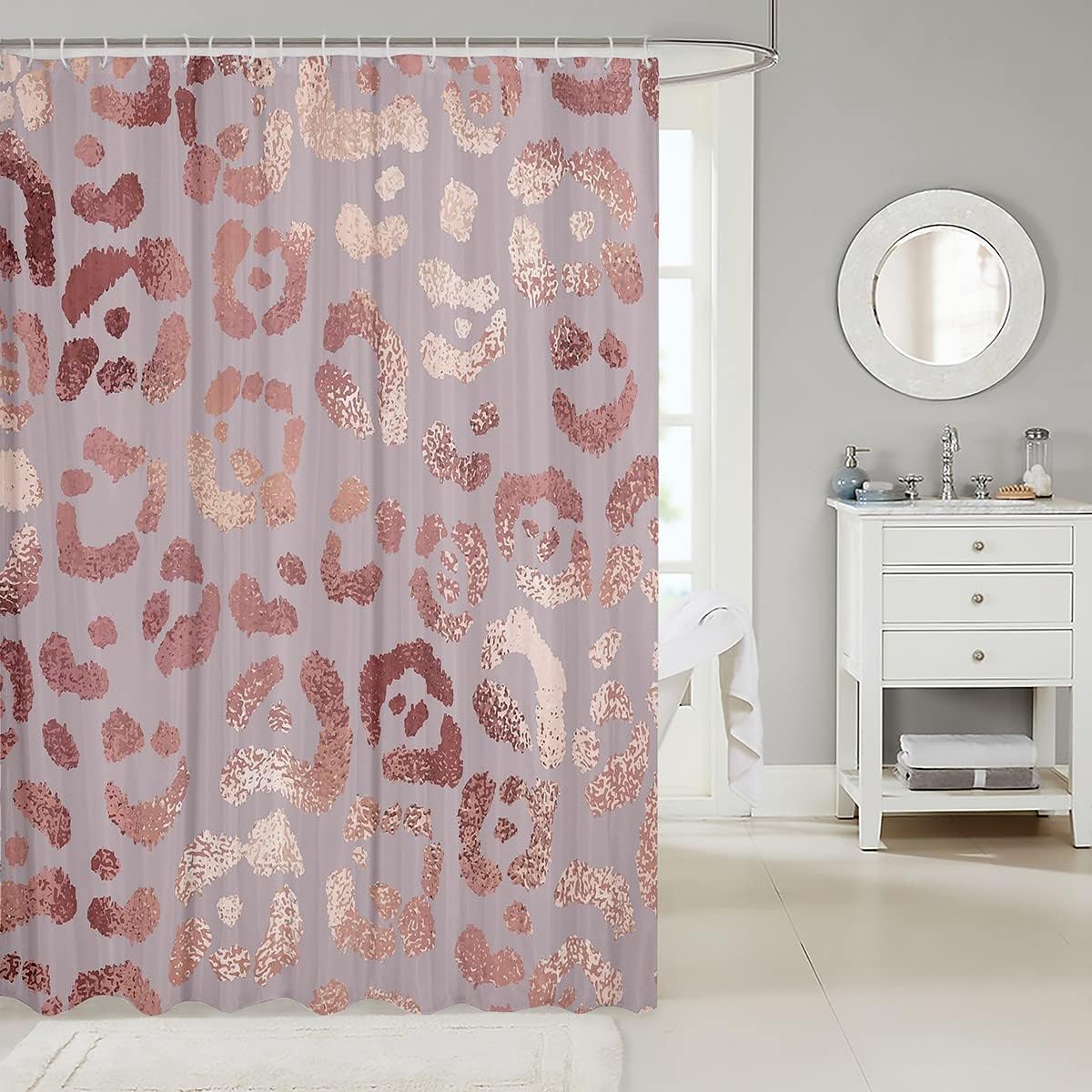 Pink Sequin Cheetah Print Shower Curtain For Glamorous Bathroom Decor.