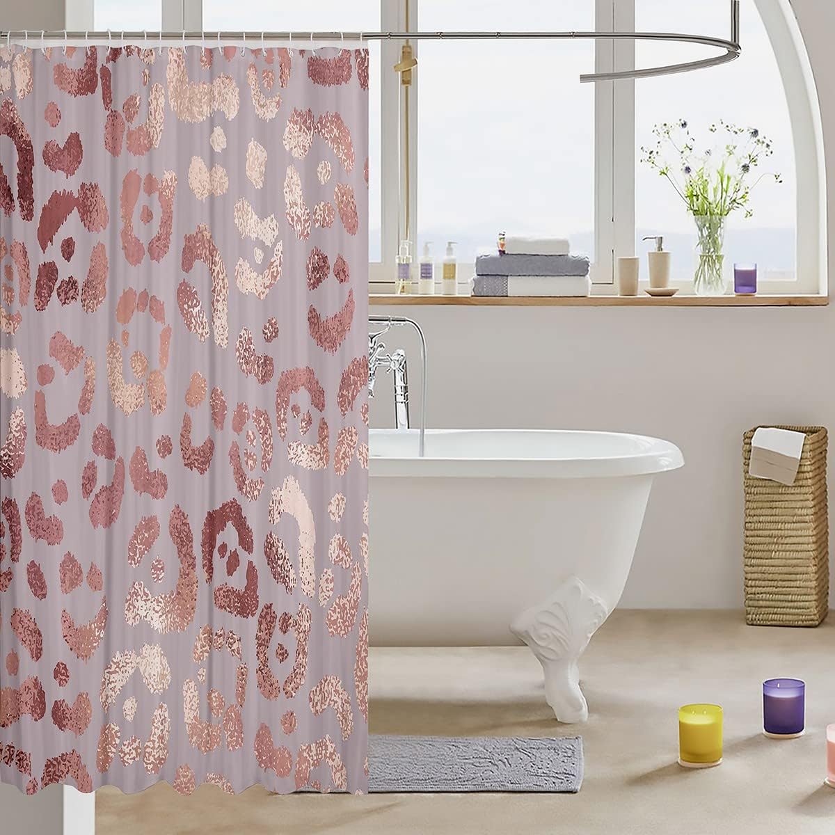 Pink Sequin Cheetah Print Shower Curtain For Glamorous Bathroom Decor.
