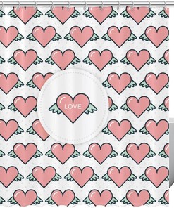 Pink Shower Curtain with Flying Hearts for a Lovely Bathroom