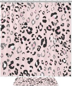 Pink Spot Leopard Print Printed Bathroom Tub Set With Waterproof Fabric Shower Curtain