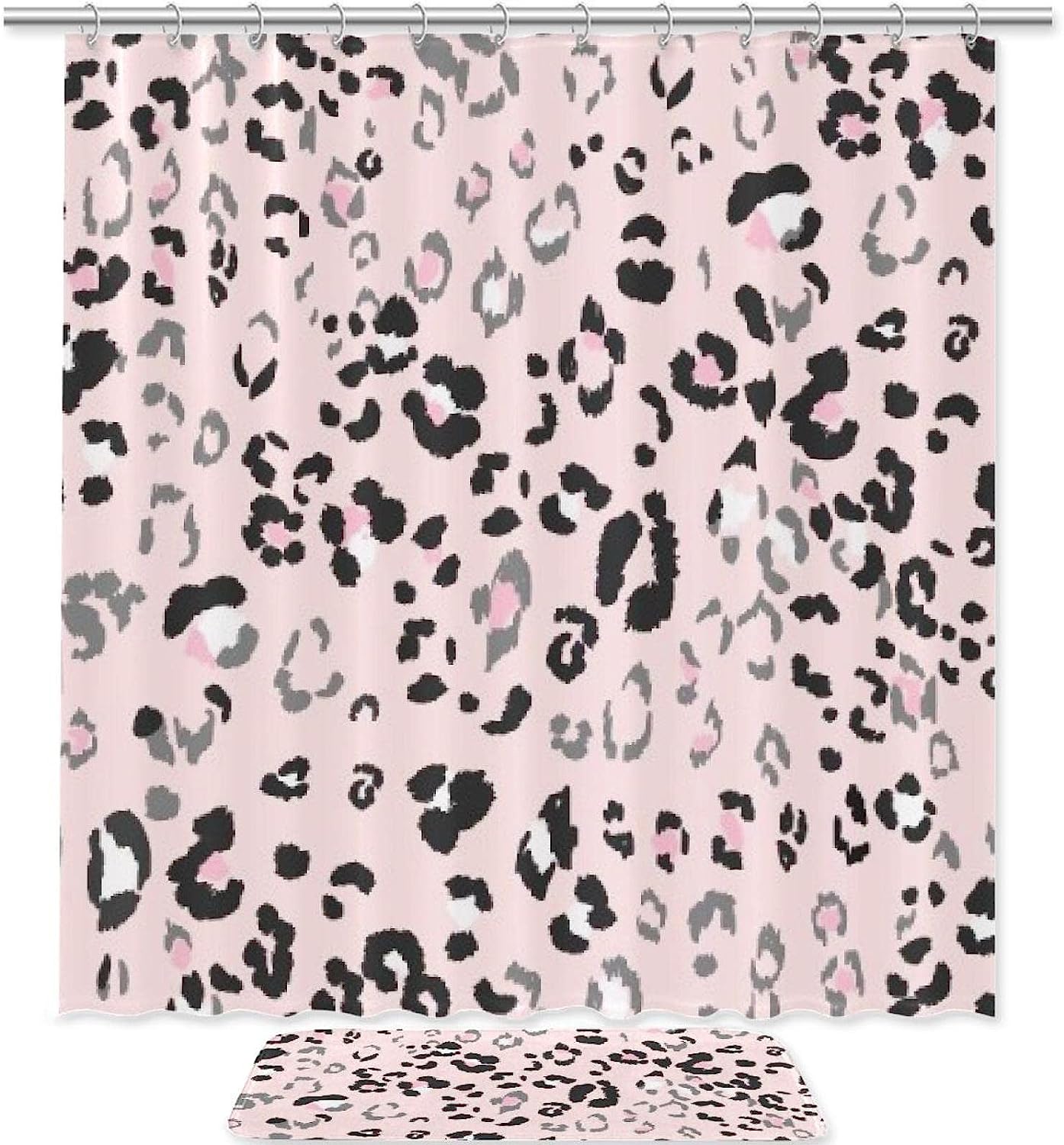 Pink Spot Leopard Print Printed Bathroom Tub Set With Waterproof Fabric Shower Curtain