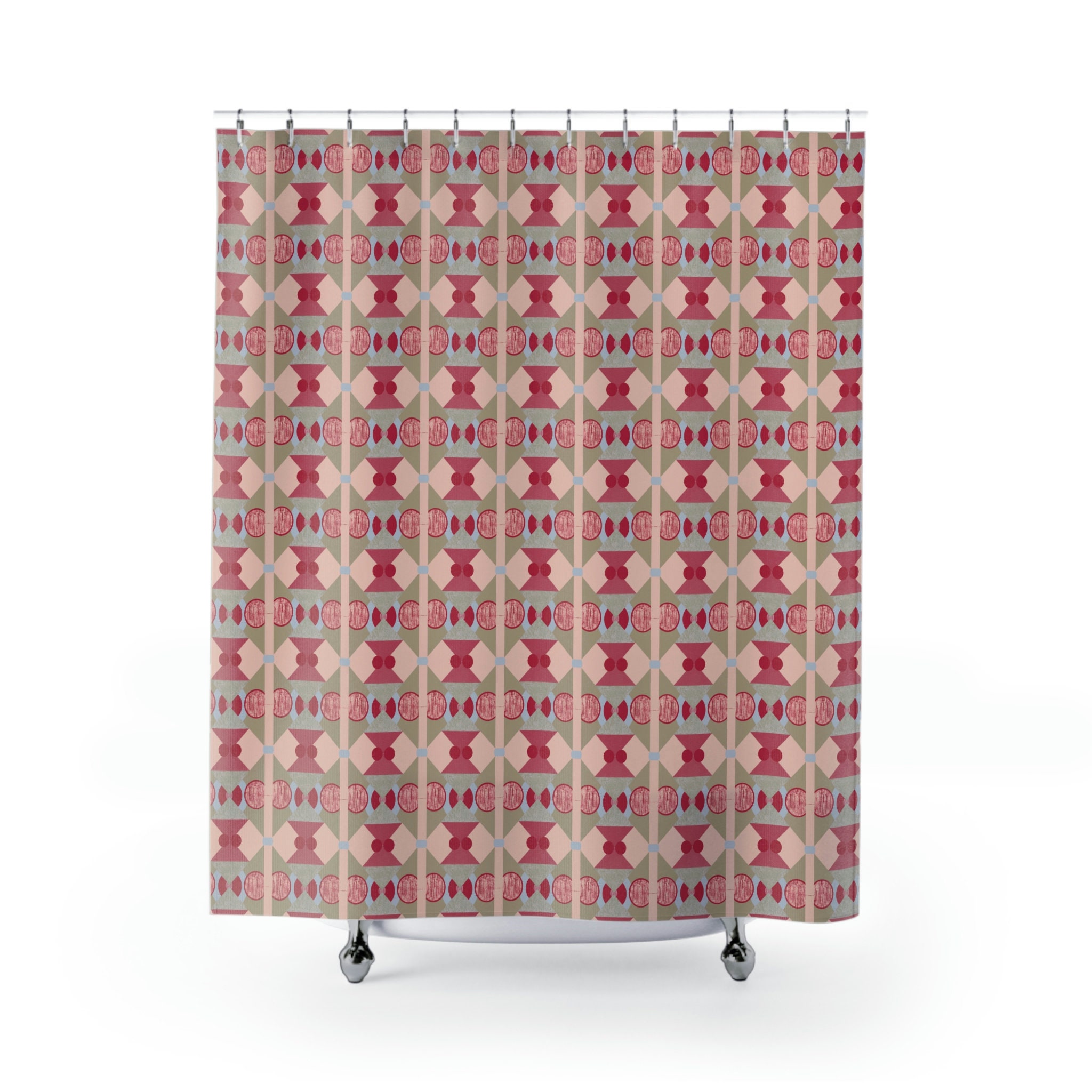 Pink Squares Shower Curtain For Chic Bathroom Refresh