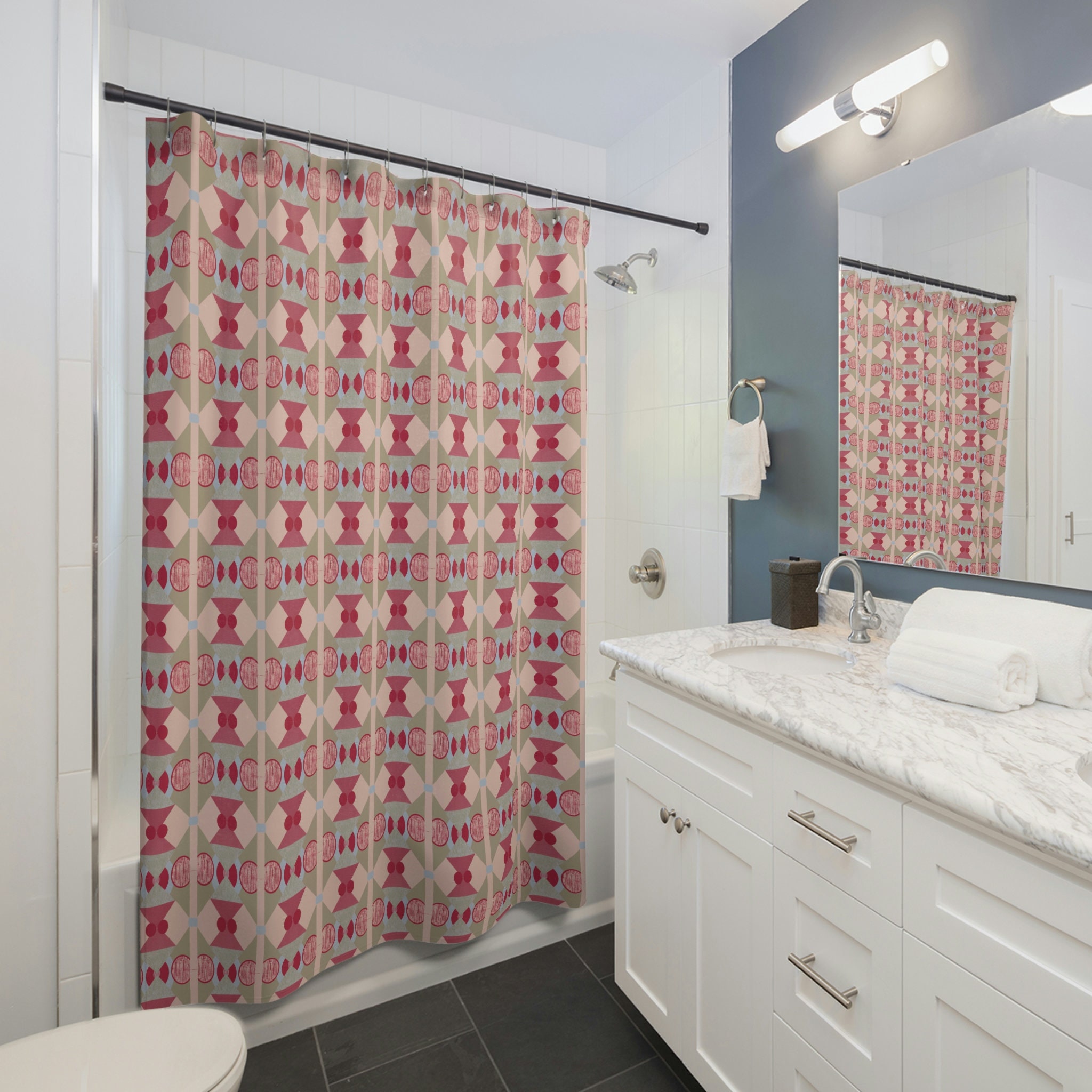Pink Squares Shower Curtain For Chic Bathroom Refresh
