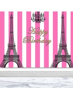 Pink Stripes Paris Eiffel Tower Photo Backdrops, Perfect for Birthday Party Photography 