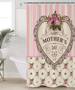 Pink Stripes Vintage Heart-Shape Mother's Day Shower Curtain - Sentimental Bathroom Decor