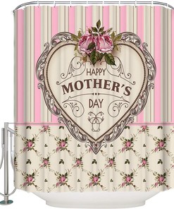 Pink Stripes Vintage Heart-Shape Mother's Day Shower Curtain - Sentimental Bathroom Decor
